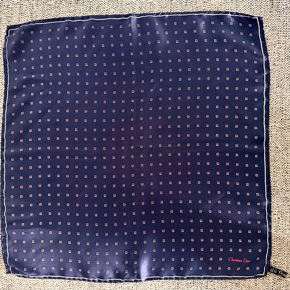 Vintage Authentic Christian Dior 100% Silk Scarf Navy Blue | Luxury Designer